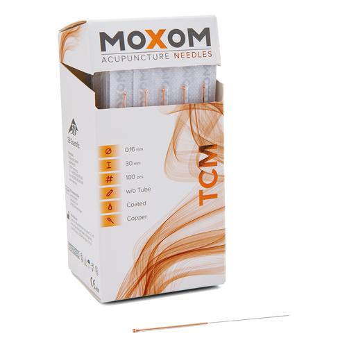 Akupunkturnadeln mit Kupferwendelgriff, silikonisiert - MOXOM TCM: 100 Nadeln je 0,16x30 mm (ohne Führung), 1022096, Akupunkturnadeln MOXOM