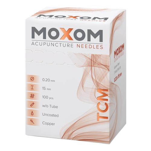 Akupunkturnadeln mit Kupferwendelgriff, unbeschichtet - MOXOM TCM: 100 Nadeln je 0,20x15 mm (ohne Führung), 1022100, Unbeschichtete Akupunkturnadeln