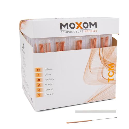 Akupunkturnadeln mit Kupferwendelgriff, silikonisiert - MOXOM TCM: Großpackung 1000 Nadeln, 0,30x30 mm (mit Führung), 1022105, Akupunkturnadeln MOXOM