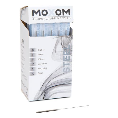 Akupunkturnadeln mit Stahlwendelgriff, unbeschichtet - MOXOM Steel: 100 Nadeln je 0,25x40 mm (ohne Führung), 1022123, Akupunkturnadeln MOXOM